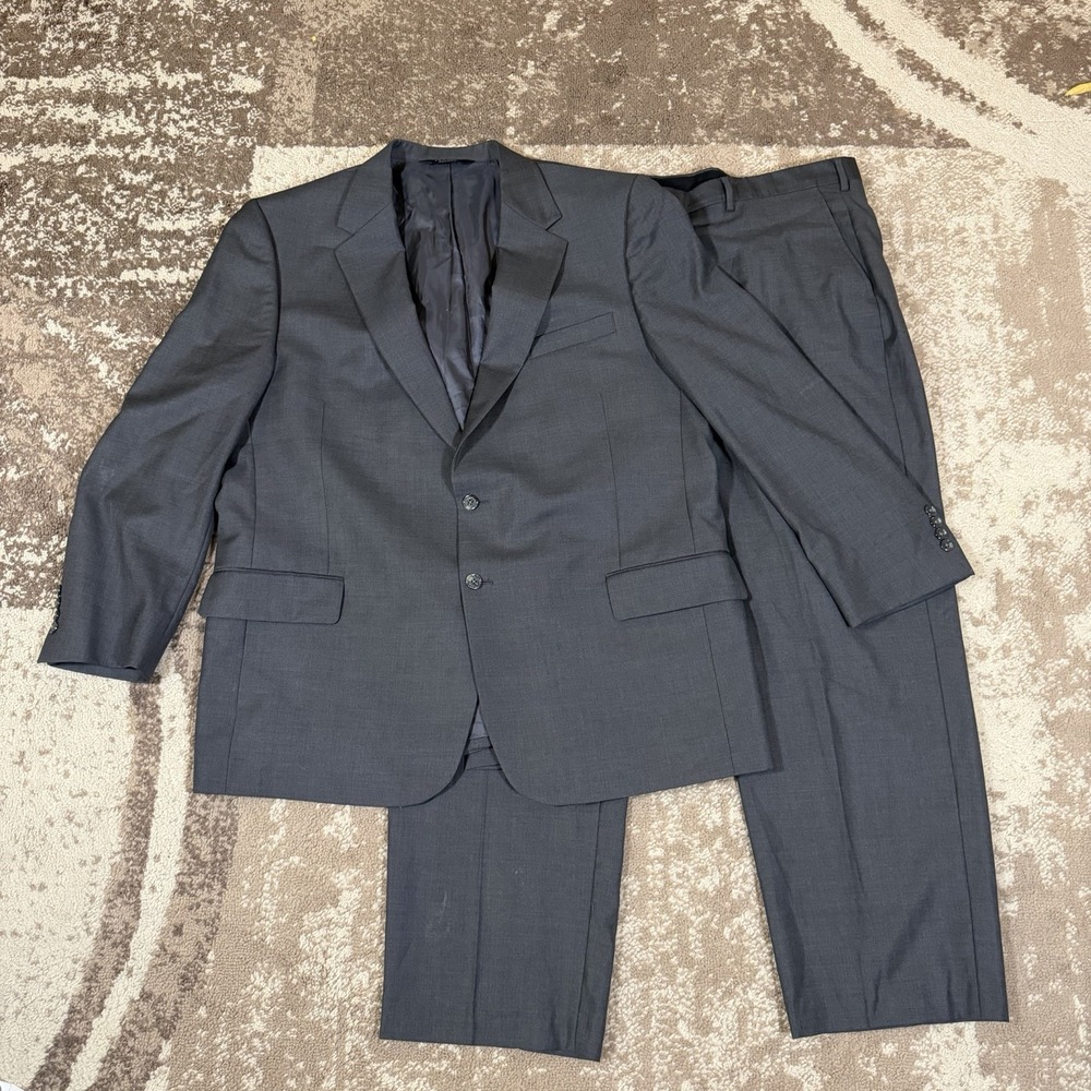 Jos A Bank Signature Suit 48R 46x30 Gray 100% Wool Jacket Pants Old Money